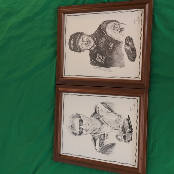 Dale Adkins 14 x 11" Prints of Sterling Marlin + Bill Elliot with Wooden Frames - Picture 1 of 7